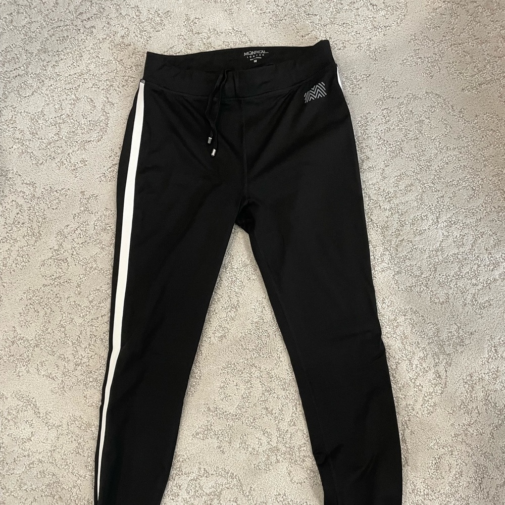 Black pinstripe stretch pant with tie waist
